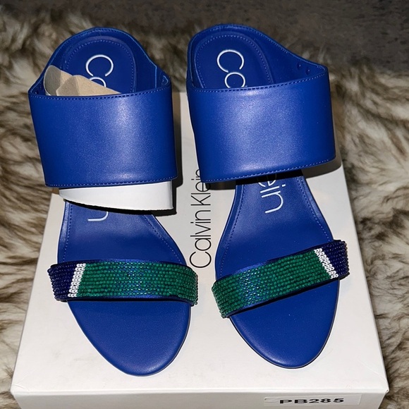 Calvin Klein Blue Green Slide Sandals - Picture 1 of 6